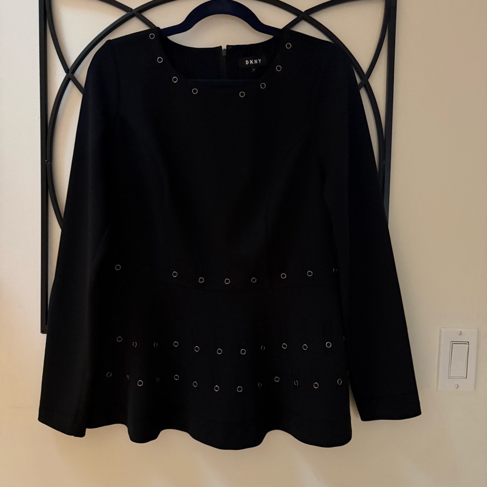 DKNY Black Blouse with Grommet Accents